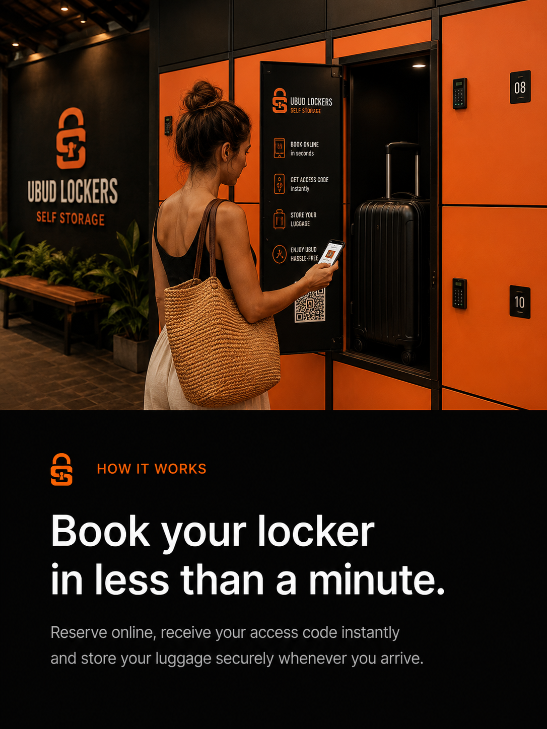 Self-service luggage lockers in Central Ubud with secure digital access